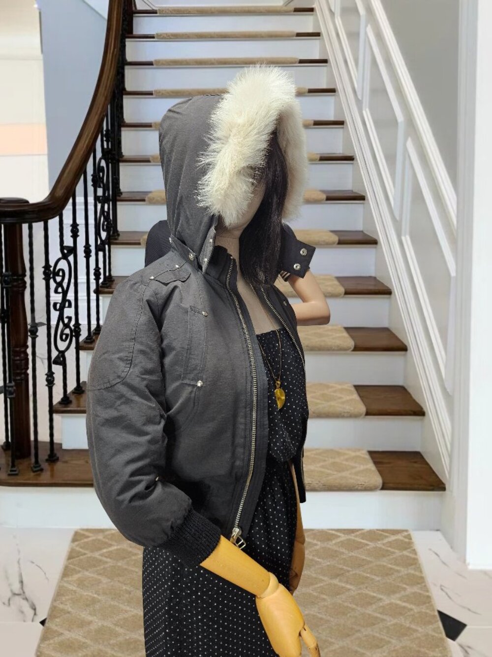 Moose Knuckle kid fur trimmed hooded bomber jacket